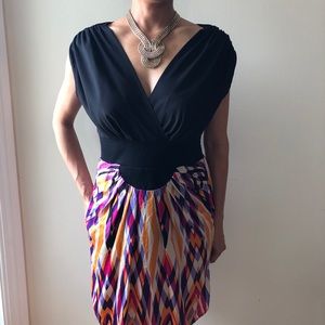 Colorful purple pink orange black dress